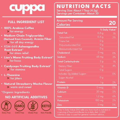 Cuppa Medium Roast Mushroom Coffee 30 Servings