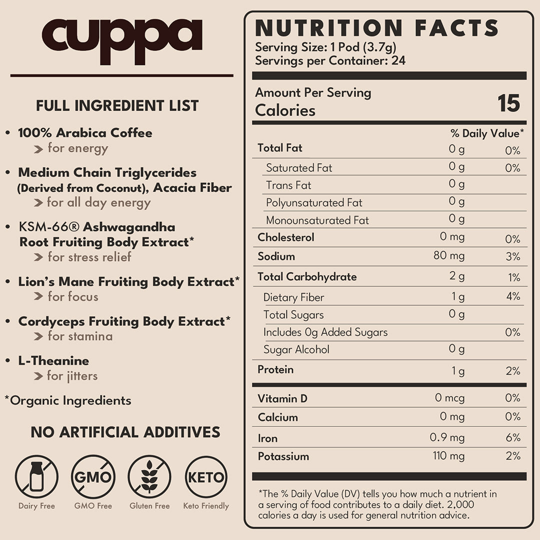Cuppa Lion's Mane Ashwagandha Healthy Coffee 24 Servings
