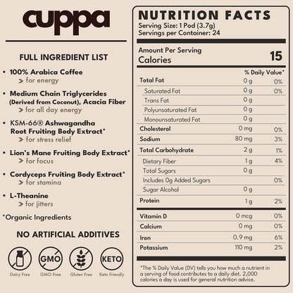 Cuppa Lion's Mane Ashwagandha Healthy Coffee 24 Servings